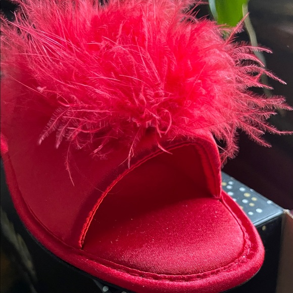 INC International Concepts Vibrant Red Feathered Slippers - Picture 3 of 5